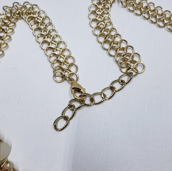 Elegant Gold Tone Chain Beaded Belt Cream Tan Clear Beads - Picture 6 of 8